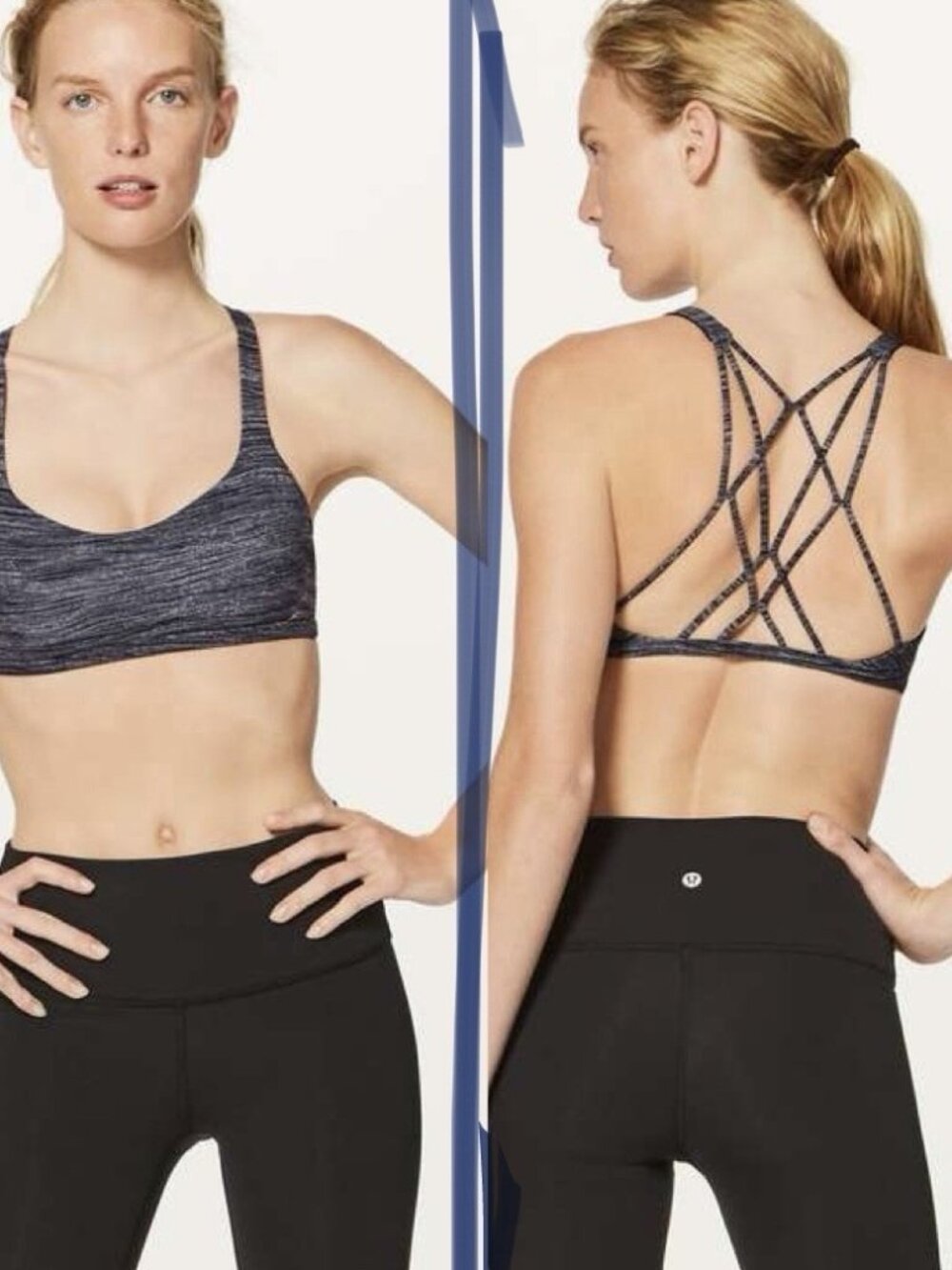 Lululemon Free To Be Zen Athletic Sports Bra Black White Striped Women’s Size 10